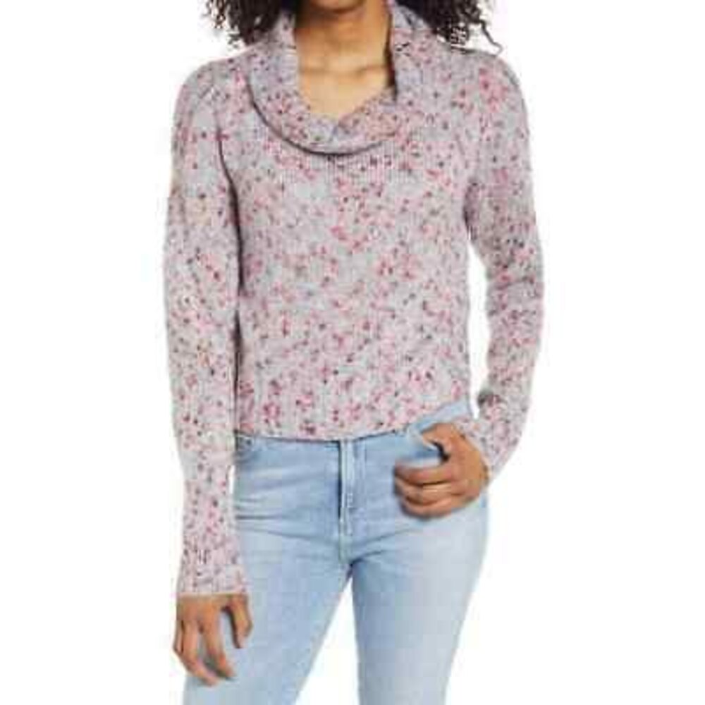BP Slouchy Cowl Neck Crop Sweater Top Size M Long Sleeve Blue Multi NWT B81